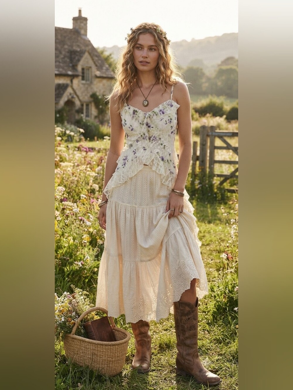 Thirty/Thirty Floral Lace Ruffle Cami Top S Fairycore Cottagecore Romantic Fairy